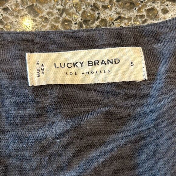 Lucky Brand gray eyelet button front w/tie boho peasant shirt top blouse S - Picture 10 of 14